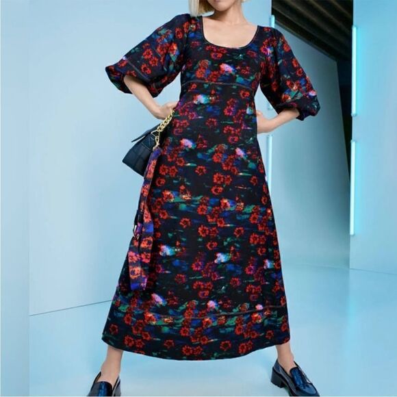 Rachel Comey x Target Kodak Red Floral Midi Dress Empire Waist Black 6 - Picture 1 of 11